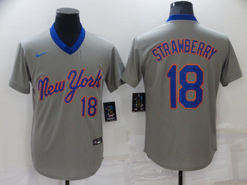 Men New York Mets #18 Strawberry Grey Throwback Game 2022 Nike MLB Jerseys